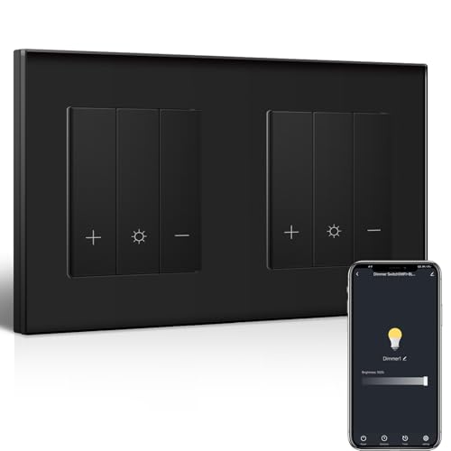 BSEED Doppel WiFi Dimmer Schalter,1 Fach 1 Weg Smart Dimmschalter,Kompatibel mit Amazon Alexa & Google Home,Lichtschalter Dimmbar für led lampen 240V Schwarz(Neutralleiter Erforderlich) von BSEED