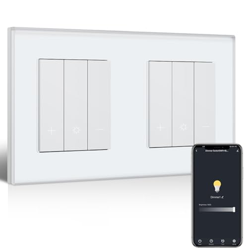 BSEED Doppel WiFi Dimmer Schalter,1 Fach 1 Weg Smart Dimmschalter,Kompatibel mit Amazon Alexa & Google Home,Lichtschalter Dimmbar für led lampen 240V Weiß(Neutralleiter Erforderlich) von BSEED