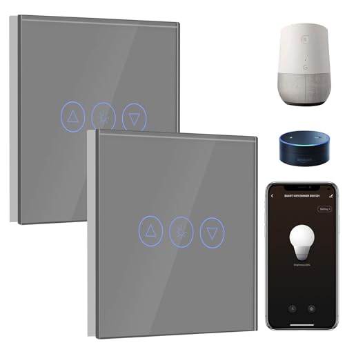 BSEED Smart Dimmer Lichtschalter 1 Fach 2 Weg Wifi Led Dimmer Lichtschalter arbeitet mit Amazon Alexa,Smart home Lichtschalter,Dimmschalter für led lampen Grau(Erforderlich Neutral Draht)-2 Pack von BSEED