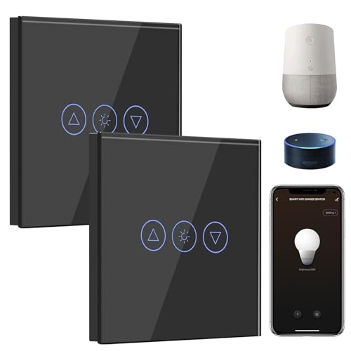 BSEED Smart Dimmer Lichtschalter 1 Fach 2 Weg Wifi Led Dimmer Lichtschalter arbeitet mit Amazon Alexa,Smart home Lichtschalter,Dimmschalter für led lampen Schwarz(Erforderlich Neutral Draht)-2 Pack von BSEED