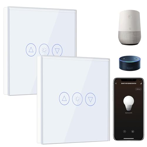 BSEED Smart Dimmer Lichtschalter 1 Fach 2 Weg Wifi Led Dimmer Lichtschalter arbeitet mit Amazon Alexa,Smart home Lichtschalter,Dimmschalter für led lampen Weiß(Erforderlich Neutral Draht)-2 Pack von BSEED