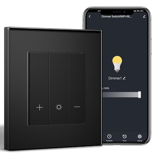 BSEED WiFi Dimmer Schalter,1 Fach 1 Weg Smart Dimmschalter,Kompatibel mit Amazon Alexa & Google Home,Lichtschalter Dimmbar für led lampen 240V Schwarz(Neutralleiter Erforderlich) von BSEED