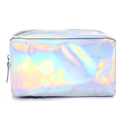 1 x glänzendes Regenbogen-Laser-Federmäppchen, Make-up, Handtasche, langlebige Bleistiftaufbewahrung, Kosmetiktasche, Tasche, silberfarben von BSGP