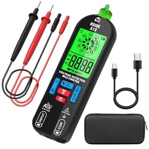 BSIDE A1X Smart Digital Multimeter Klein Mini Berührungsloser Spannungsprüfer Wiederaufladbar mit ID Pointer LCD Auto Range Spannung Durchgangs Widerstand Tester Dioden Kapazität Messgerät mit Tasche von BSIDE