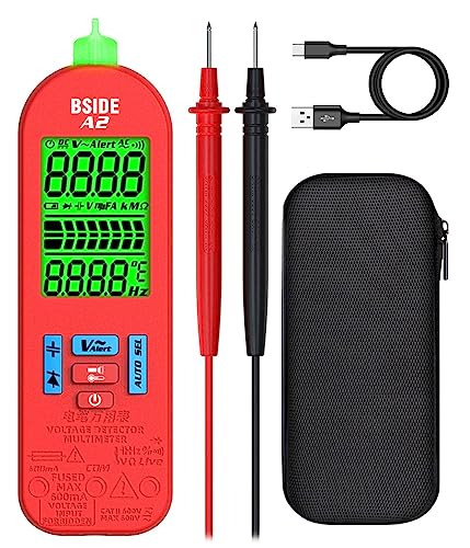 BSIDE A2 Intelligentes Digitalmultimeter Klein 6000 Zählern Wiederaufladbar Multimeter Elektriker mit Kapazität Ohm Diode Hz VFC Kontinuität Prüfung A1 Plus Strommessgerät Spannungsprüfer mit Tasche von BSIDE