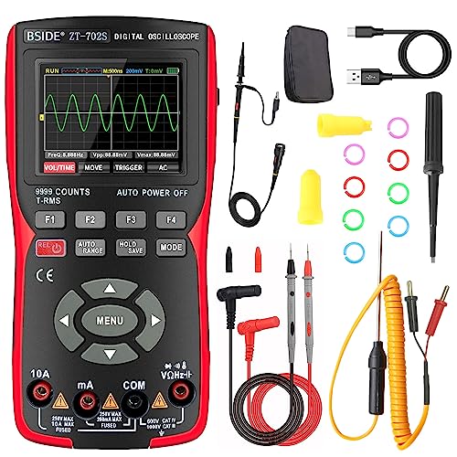 BSIDE Digital Oszilloskop Multimeter Handheld Digitaloszilloskop KFZ 10Mhz Bandbreite 2.8" IPS Farbdisplay Voltmeter Strom Kapazität Diode Frequenz Widerstand Temperatur Spannung Tester von BSIDE