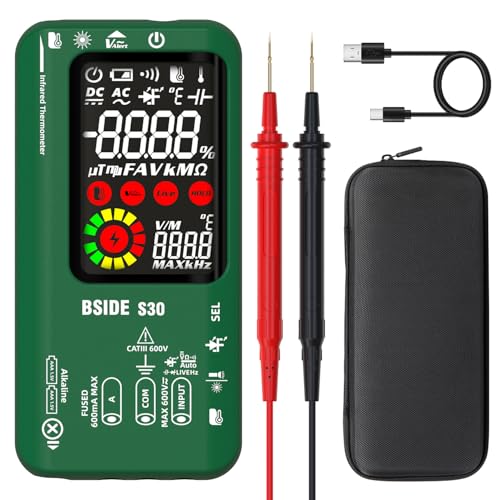 BSIDE Digitales Automatisches Multimeter Infrarot Thermometer Hochspannung Diode LED Tester 9999 Zähler Farb LCD Spannungsprüfer Strommessgerät Kapazität Diode Ohm Messgerät für LED KFZ Elektriker von BSIDE