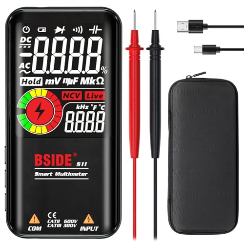 BSIDE Verbessertes digitales Multimeter EBTN LCD 3 Ergebnissanzeige 999 Counts Auto Range Ohmmeter Cap Ohm Hz Diode Duty Cycle Live Check Spannungsprüfer mit wiederaufladbarem Akku und Schutzhülle von BSIDE