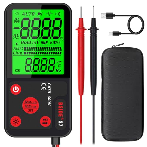 BSIDE Wiederaufladbare Smart Multimeter Elektrischer Tester Intelligente Messung Ultra-Slim Großes LCD 3 Ergebnisse Display Multifunktions-Spannungsprüfer mit NCV Taschenlampe und Tasche von BSIDE