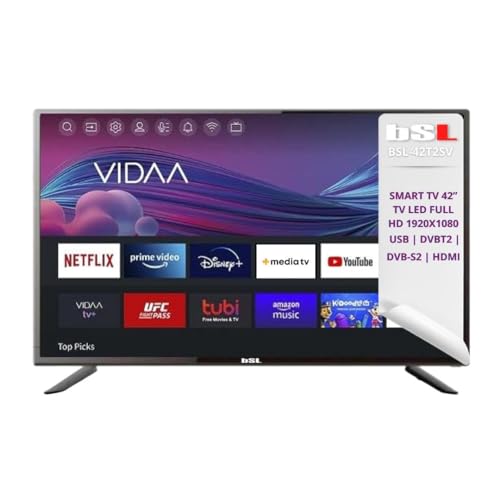 BSL-42T2SV VIDAA Smart TV, 106,7 cm (42 Zoll) | WiFi | RJ45 | Full HD Auflösung 1920 x 1080p | USB | DVBT2/S2/C | kompatibel mit Youtube, Netflix, Disney +, Dazn, Prime | HDMI von BSL BEAUTIFUL SOUND LINE