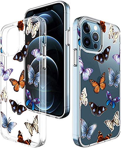 BSLVWG kompatibel mit iPhone 12 Pro Max Hülle,Blumenblumenmuster Klares Design Hard Back Hülle mit weicher TPU Stoßstange Schutzhülle für Apple iPhone 12 Pro Max 6,7 Zoll(Schmetterling) von BSLVWG