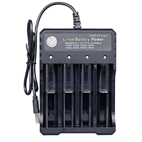 18650 Akku-Ladegerät, 4 Steckplätze, universelles wiederaufladbares Li-Ionen-Akku-Ladegerät für 3,7 V wiederaufladbare Batterien, 18650, 18350, 17670, 17500, 16340(RCR123), 14500, Ni-MH Ni-CD AA AAA von BSOMAM