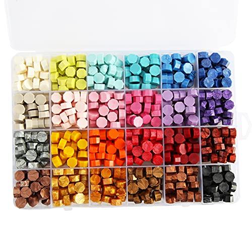 600PCS Siegellackperlen, Achteck Siegellackperlen Sticks Retro Boxed Seal Siegellack für Hochzeitseinladungsbriefe, für Briefmarken Retro Vintage Wachssiegelstempel (24 Farben) von BSOMAM