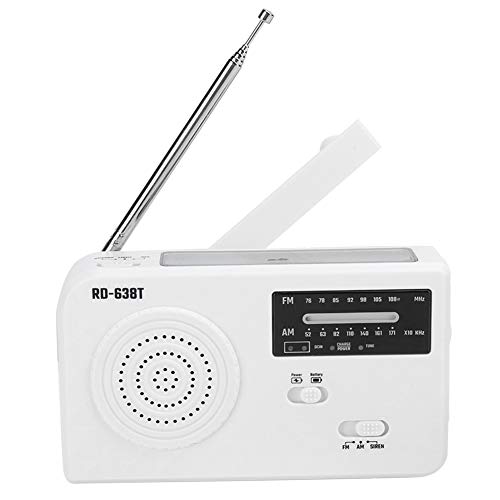 Notfall-Handkurbelradio Solar-Wind-Up-Radios mit USB-Handy-Ladegerät, Taschenlampe, tragbares AM/FM-Radio für draußen (Weiß) von BSTCAR