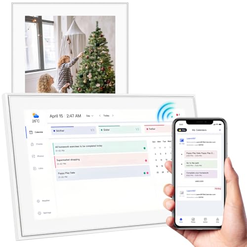 Digitaler Kalender und Smart Chore Diagramm, 1920 x 1080 FHD Smart Touchscreen interaktives Display für Familienzeitpläne, Wandmontage, 32 GB Speicher, Fotos und Videos von überall teilen (weiß) von BSTGEKELY