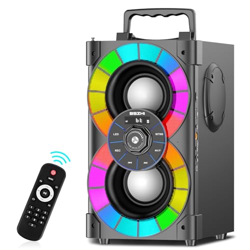 BSZHI Bluetooth-Lautsprecher 80 W, groß, leistungsstark, kabellos, TWS, tragbarer Lautsprecher für Outdoor Home Party mit LED-Lichtern, Subwoofer, FM-Radio, Fernbedienung und Stereo Bass Sound Boombox BSZHI Bluetooth-Lautsprecher 80 W, groß, leistungsstark, kabellos, TWS, tragbarer Lautsprecher für Outdoor Home Party mit LED-Lichtern, Subwoofer, FM-Radio, Fernbedienung und Stereo Bass Sound Boombox von BSZHI