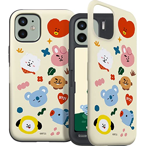 BT21 Offizielles Merchandise für iPhone 12 Mini Hülle (5,4 Zoll) mit Kartenhalter Spiegel Stoßfest Schutzhülle Dünn Slim Hard PC Back Cover Phone Case von BT21