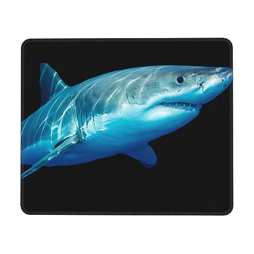 Mauspad, Motiv: weißer Hai, bedruckt, quadratisch, Gummiunterseite, wasserdicht, rutschfest, für Büro, Laptop, 17,8 x 21,8 cm von BTCOWZRV