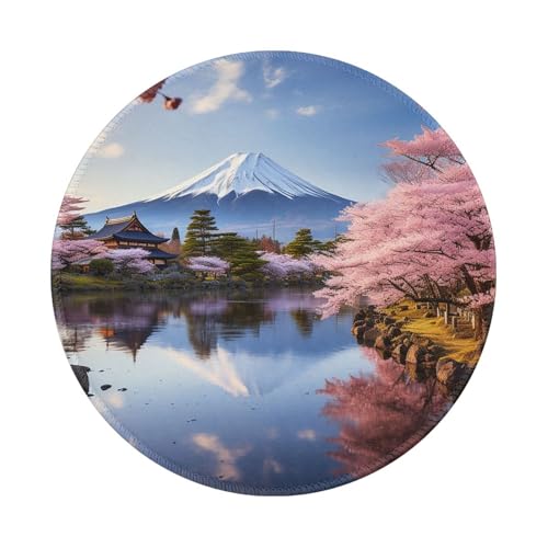 Mount Fuji Mauspad mit Kirschblüten-Baum-Druck, rund, rutschfestes Gummi-Mauspad, 20,3 cm, personalisierbares Gaming-Mauspad, Schreibtischzubehör für Laptop, Zuhause, Büro, Männer und Frauen, von BTCOWZRV