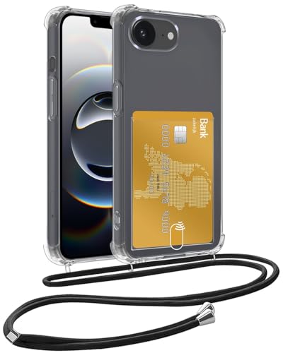 BTH Hülle für iPhone 16e Silikonhülle mit Kordel Kartenfach Stoßfestes Backcover Dünnes Design - Transparant von BTH