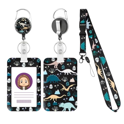 Ausweishalter mit Schlüsselband, Dinosaurier Ausweishalter Ausziehbar Schlüsselanhänger mit Karabiner ID-Halter Lanyard für Schüler Lehrer Krankenschwester Ausweishalter mit Schlüsselband, Dinosaurier Ausweishalter Ausziehbar Schlüsselanhänger mit Karabiner ID-Halter Lanyard für Schüler Lehrer Krankenschwester von BTHRORO