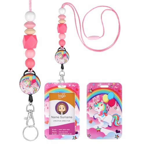 Ausweishülle mit Band, Einhorn Ausweishalter Lanyard Schlüsselband Ausziehbar mit Badge Reel Karabiner für Krankenschwester Studenten Büro ID Karte Bankkarte Schlüssel Buskarte Ausweishülle mit Band, Einhorn Ausweishalter Lanyard Schlüsselband Ausziehbar mit Badge Reel Karabiner für Krankenschwester Studenten Büro ID Karte Bankkarte Schlüssel Buskarte von BTHRORO