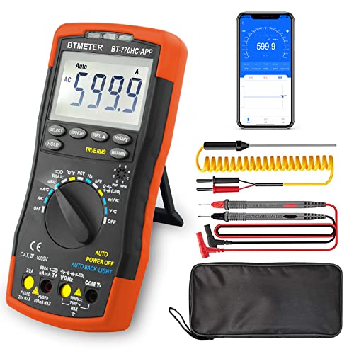 BTMETER Digitalmultimeter, Handheld TRMS 6000 Multimeter Auto Range Voltmeter Amperemeter Messen AC DC Volt Amp Ohm Kontinuität Kapazität Frequenz Diode hFE Transistor Temperatur BT-770HC-APP BTMETER Digitalmultimeter, Handheld TRMS 6000 Multimeter Auto Range Voltmeter Amperemeter Messen AC DC Volt Amp Ohm Kontinuität Kapazität Frequenz Diode hFE Transistor Temperatur BT-770HC-APP von BTMETER