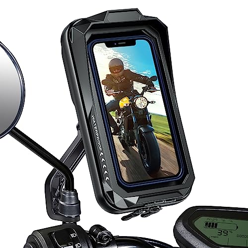 BTNEEU Handyhalterung Motorrad Wasserdicht Universal Anti-Shake Motorrad Telefonhalterung mit Touchscreen Sonnenblende 360° Drehbar Halterung Metall für Smartphone bis zu 7,0" von BTNEEU