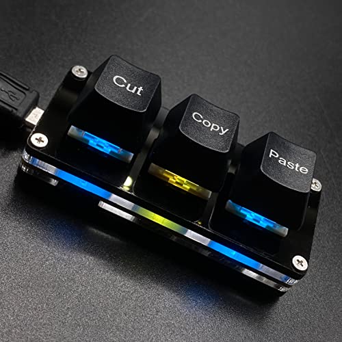 BTXETUEL Mini 3-Tasten Cut Copy Paste Tastatur - Strg X C V Shortcut Einhand RGB Makro Pad - Mechanische Gaming OSU Tastatur - Programmierbar für Arbeiten und Gaming (Schwarz) von BTXETUEL