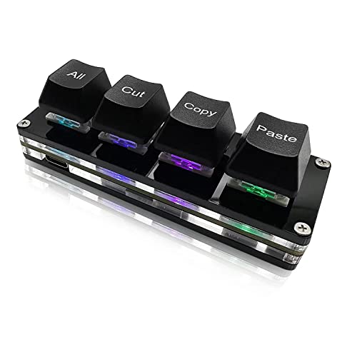 BTXETUEL Mini 4-Tasten Select-All Cut Copy Paste Makro Pad Ctrl A X C V Shortcut Einhandtastatur RGB Gaming Mechanische Tastatur OSU Tastatur Programmierbare Tastatur für Arbeiten und Gaming (Schwarz) von BTXETUEL