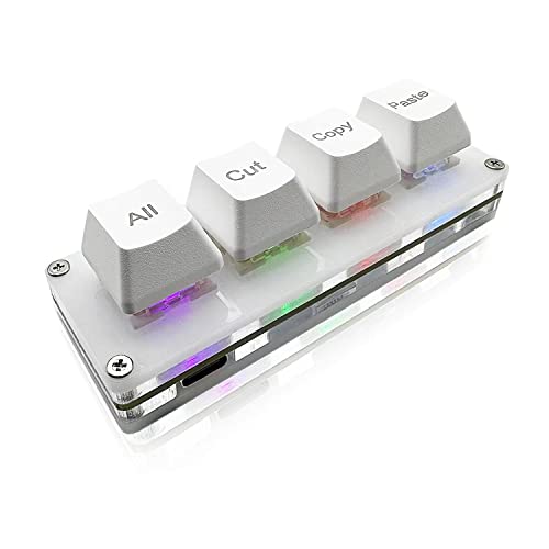 BTXETUEL Mini 4-Tasten Select-All Cut Copy Paste Makro Pad Ctrl A X C V Shortcut Einhandtastatur RGB Gaming Mechanische Tastatur OSU Tastatur Programmierbare Tastatur für Arbeiten und Spielen (Weiß) von BTXETUEL