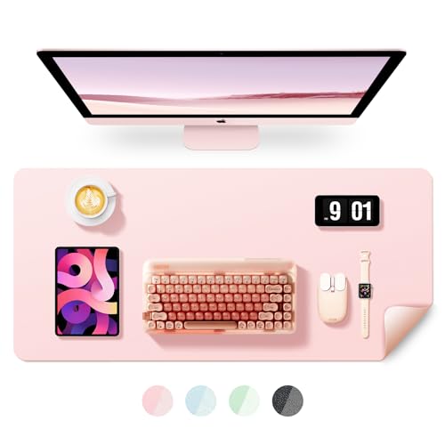 BUBM Schreibtischunterlage 100x50cm, Premium Leder Mauspad, Rutschfeste Tischunterlage Schreibunterlage, Multifunktionales Office Mousepad Schreibtisch Zubehör für Büro & Homeoffice (Pink) von BUBM