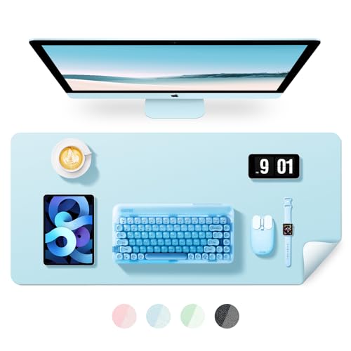 BUBM Schreibtischunterlage 90x43cm, Premium Leder Mauspad, Rutschfeste Tischunterlage Schreibunterlage, Multifunktionales Office Mousepad Schreibtisch Zubehör für Büro & Homeoffice(Blau) von BUBM