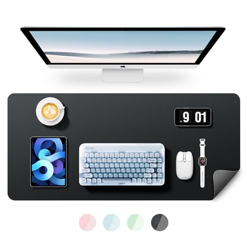 BUBM Schreibtischunterlage 90x43cm, Premium Leder Mauspad, Rutschfeste Tischunterlage Schreibunterlage, Multifunktionales Office Mousepad Schreibtisch Zubehör für Büro & Homeoffice（Schwarz） von BUBM