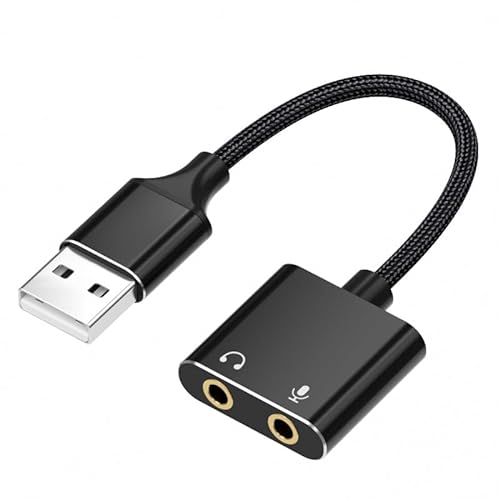 USB-Soundkarten-Adapter, USB-Audio-Adapter, 3,5-mm-Klinkenstecker, externe Soundkarte für Windows, Mac, Linux, PC, Laptops, Desktops, PS4-Headsets, Schwarz von BUBUCAM