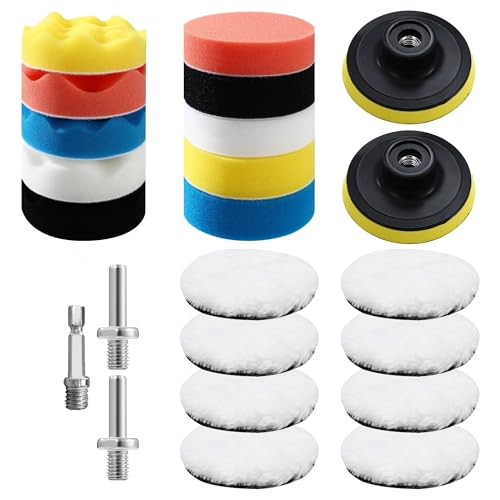 23 Stück 80mm Polierschwämme Pads,Polierset Auto, Auto Polier Set,Polieraufsatz Akkuschrauber Set,für Poliermaschine Zum Polieren, Schleifen, Wachsen von BUCOMTU