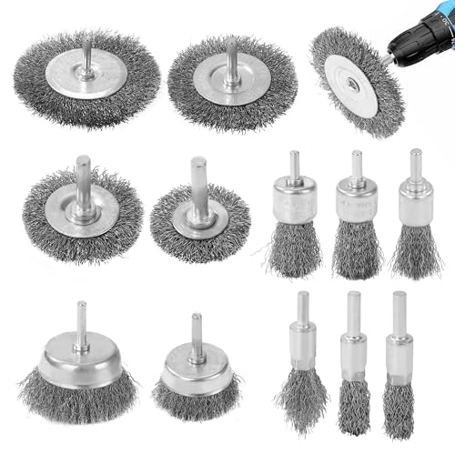 BUCOMTU 12 Stück Drahtbürsten Bohrmaschine, 6 mm Drahtbürsten Akkuschrauber mit Sechskantschaft, zum Entfernen von Rost, Farbe, Graten und Schmutz von BUCOMTU