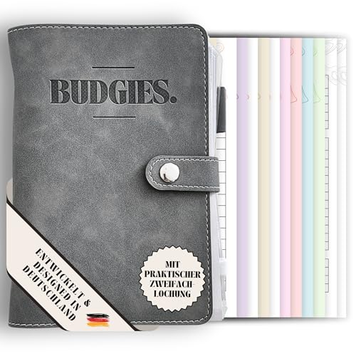 BUDGIES.® Budgetplaner Umschlagmethode Deutsch - A6 - Starterset + Sparchallenges - Finanzplaner Deutsch - Ringbuch - Binder A6 (grau) von BUDGIES.