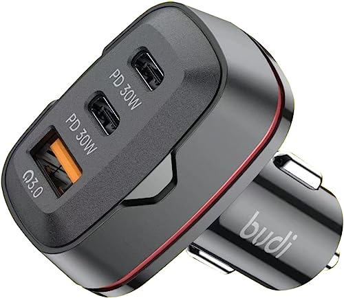 Budi 60 W Dual USB C PD & QC 3.0 Auto Charger Fast & Efficient Charging Single Port USB and Dual Port USB C Car Adapter for Multiple Device Charging Budi 60 W Dual USB C PD & QC 3.0 Auto Charger Fast & Efficient Charging Single Port USB and Dual Port USB C Car Adapter for Multiple Device Charging von BUDI