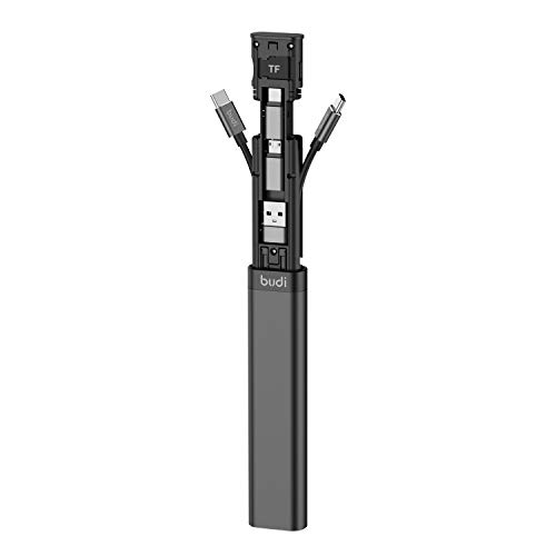 Budi 9-in-1 Essential Reise-Lade- und Datensynchronisationskabel-Stick-Adapter-Set für Smartphone, TF-Karte, robuster Ständer aus Legierung, Schwarz von BUDI