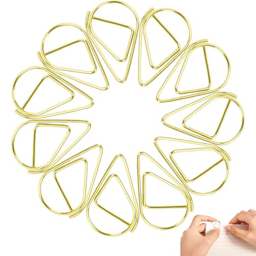 BUKYCAT 100 Stück Metall Büroklammern Gold, Wassertropfenform, 16 x 25 mm, Wasserfest, Rostfrei, Lesezeichen, Büro, Schule, Zuhause, Modeaccessoires von BUKYCAT