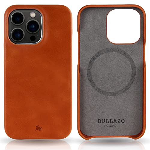 BULLAZO Menor Classic – kompatibel mit iPhone 14 Pro magnetische Schutzhülle aus hochwertigem Leder 6,1“, Cognac von BULLAZO Business Accessoires