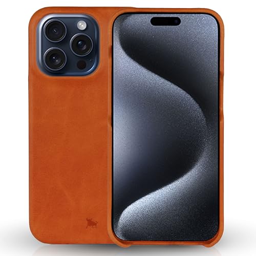 BULLAZO Menor Classic – kompatibel mit iPhone 15 Pro Max magnetische Schutzhülle aus hochwertigem Leder 6,7“, Cognac von BULLAZO Business Accessoires