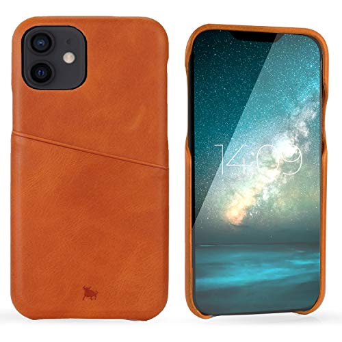 BULLAZO Menor Urban – kompatibel mit iPhone 12 Mini 5,4" Schutzhülle mit Kartenfach aus hochwertigem Leder Cognac von BULLAZO Business Accessoires