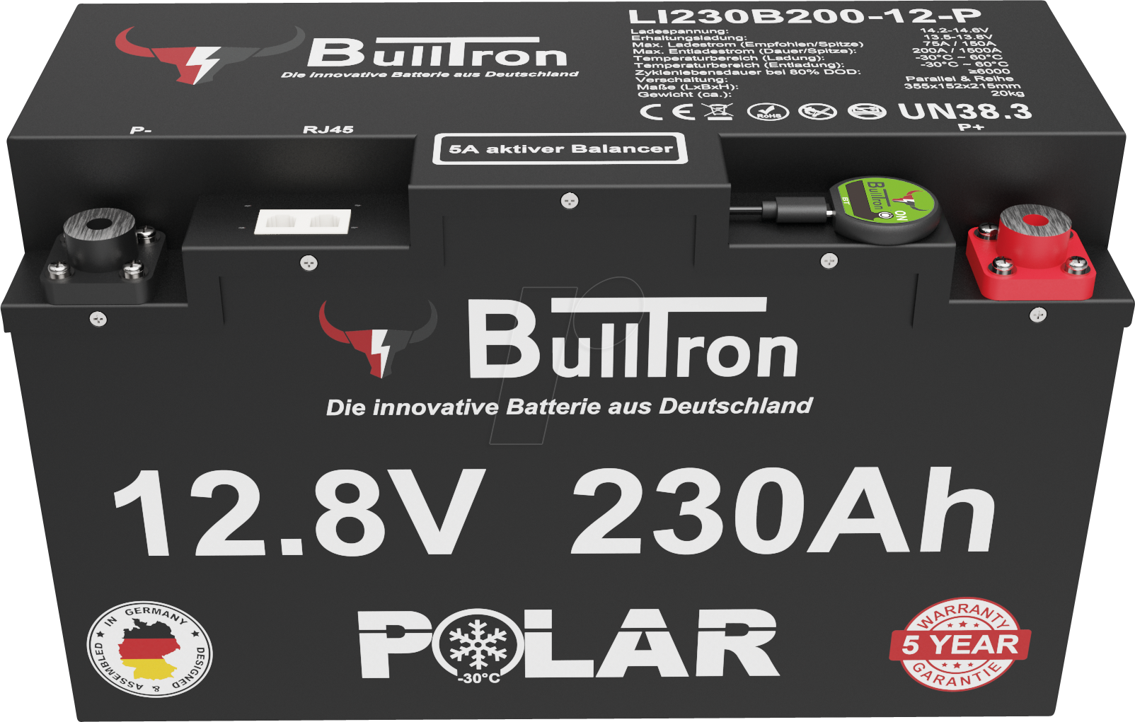 BULL 12.8-230P - Lithium-Akku, LiFePO4, 12,8 V, 230 Ah, BT BMS, Polar von BULLTRON