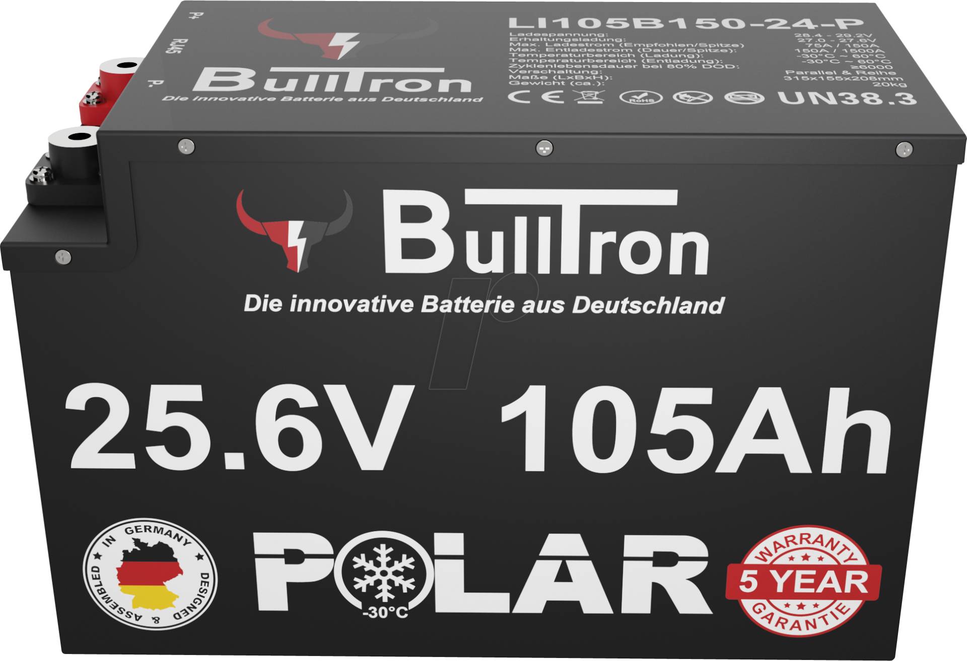 BULL 25.6-105P - Lithium-Akku, LiFePO4, 25,6 V, 105 Ah, BT BMS, Polar von BULLTRON