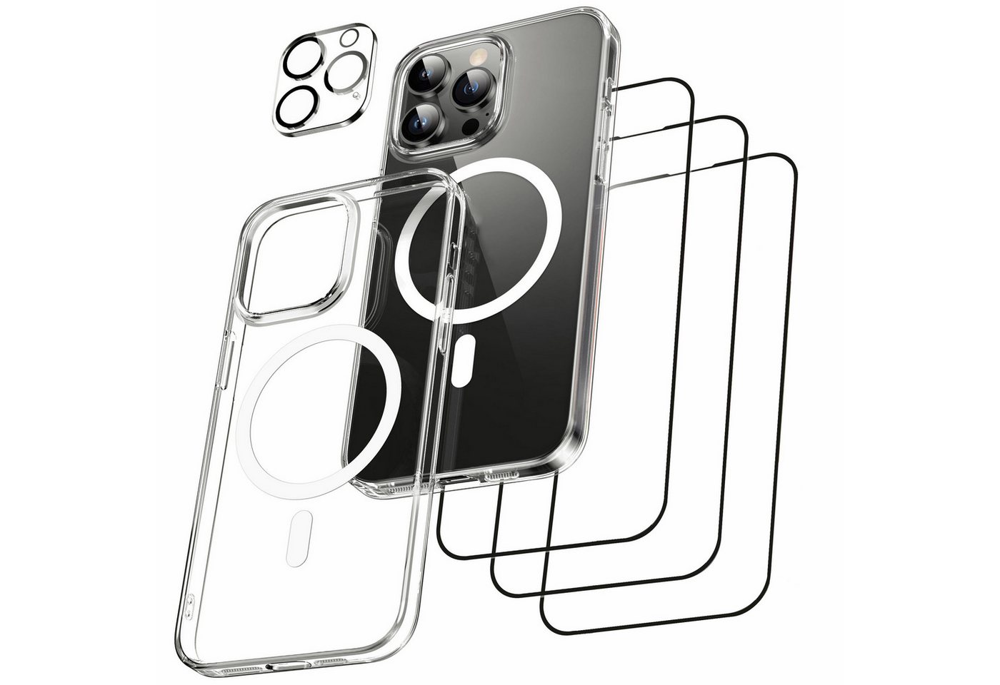 BUMHUM Smartphone-Hülle Smartphone-Hülle HD Schutzfolie 5 in 1 Handyhülle und Panzerglas für 15,5cm(6,1 Zoll), Wireless-Charging kompatibel, Transparent Case, Vergilbt nicht von BUMHUM