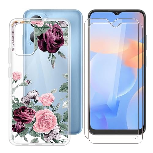 BUNAL für Blackview A52 Pro (6.50") Handyhülle + Displayschutz(2 Sätze), Silikon Hülle rutschfeste Stoßfest Sturzsichere Schutzhülle Weich Bumper Case - Blumen von BUNAL