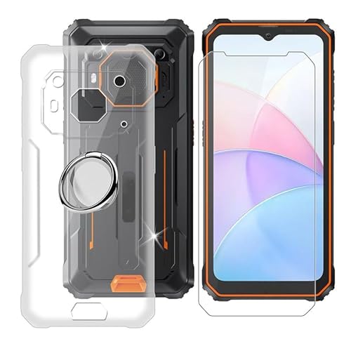 BUNAL für Blackview BV6200 (6.56") Handyhülle + Gehärtetes Glas, Silikon Hülle rutschfeste Stoßfest Sturzsichere Schutzhülle mit Handy Ring Handyhalter Fingerhalter 360° - Transparent von BUNAL