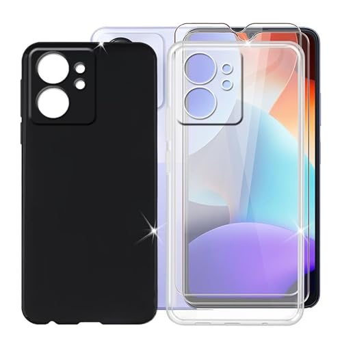 BUNAL für Blackview Color 8 (6.75") Handyhülle + Displayschutz(2 Sätze), 2 Silikon Hülle rutschfeste Stoßkasten Schale Schutzhülle + Gehärtetes Glas - Schwarz+Transparent von BUNAL